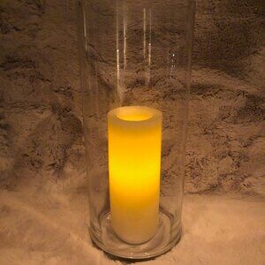 RH Hand-blown Hurricane 7” x 18”, 3/16” thickness, flat  base, with price tag